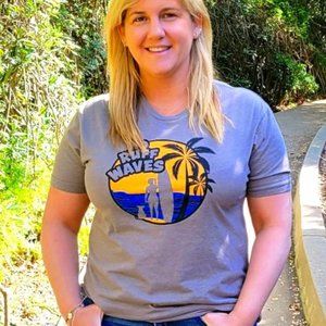 Fetch The Sun Women's Surf T-Shirt | Warm Gray Dog Mom Tee, Boyfriend Cut